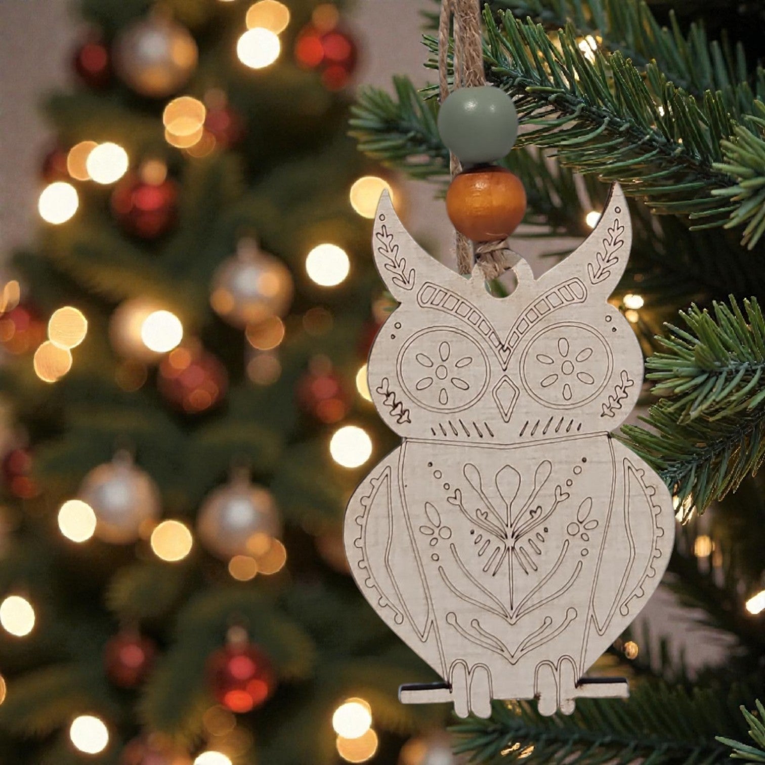 Woodland Bear Owl Fox Ornaments – Boho Folk Linen Wood Christmas Tree Decor, Rustic Nature Animal Ornament Set or Singles