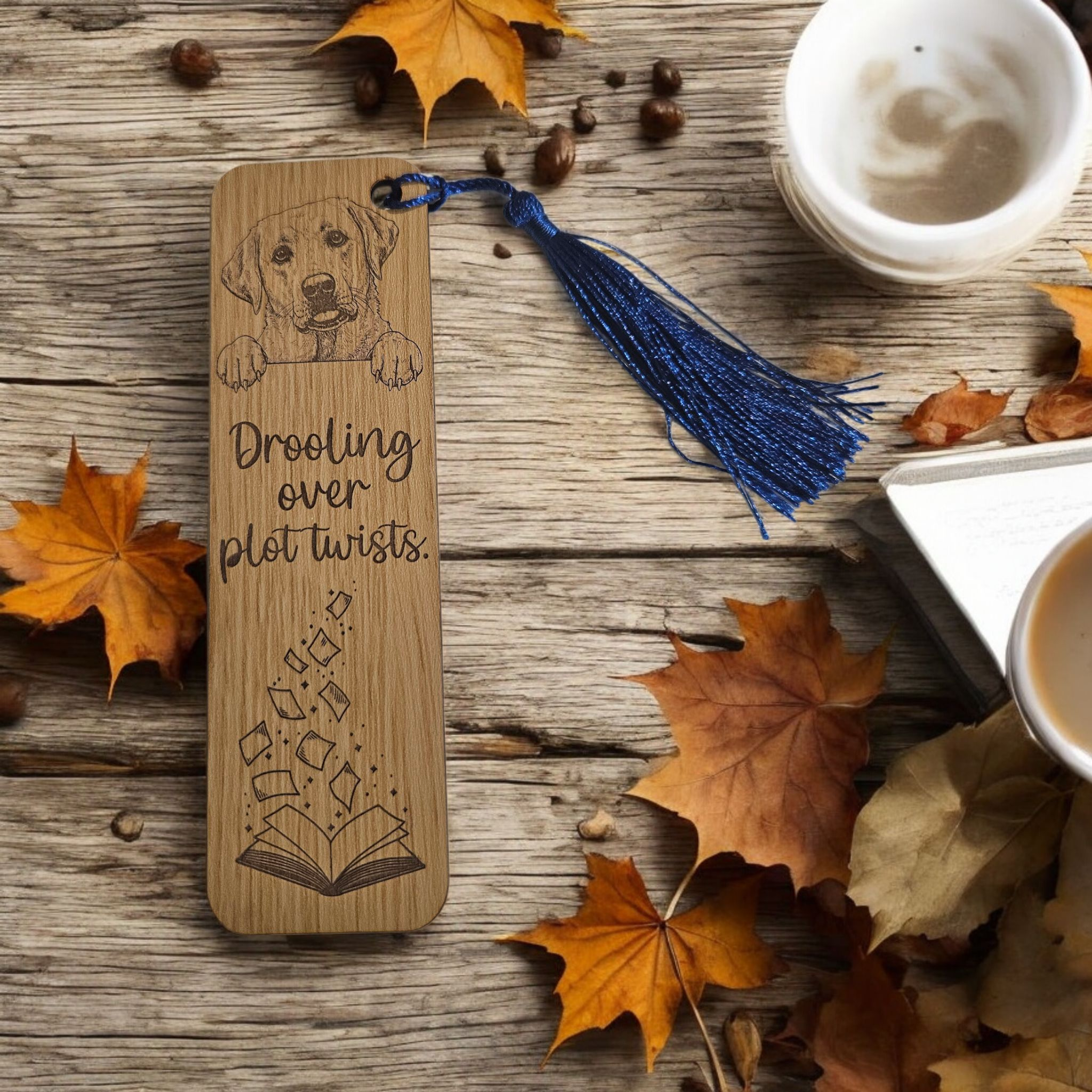 Oak Wood Dog Bookmark – Labradoodle, Golden Retriever, or Labrador Design, Custom Options, Tassel Accent
