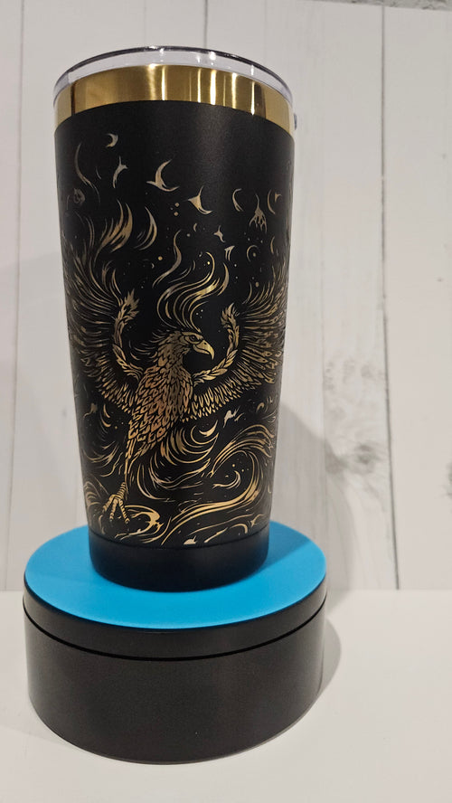 Black 20oz Tumbler with Gold Phoenix | Laser-Engraved Drinkware