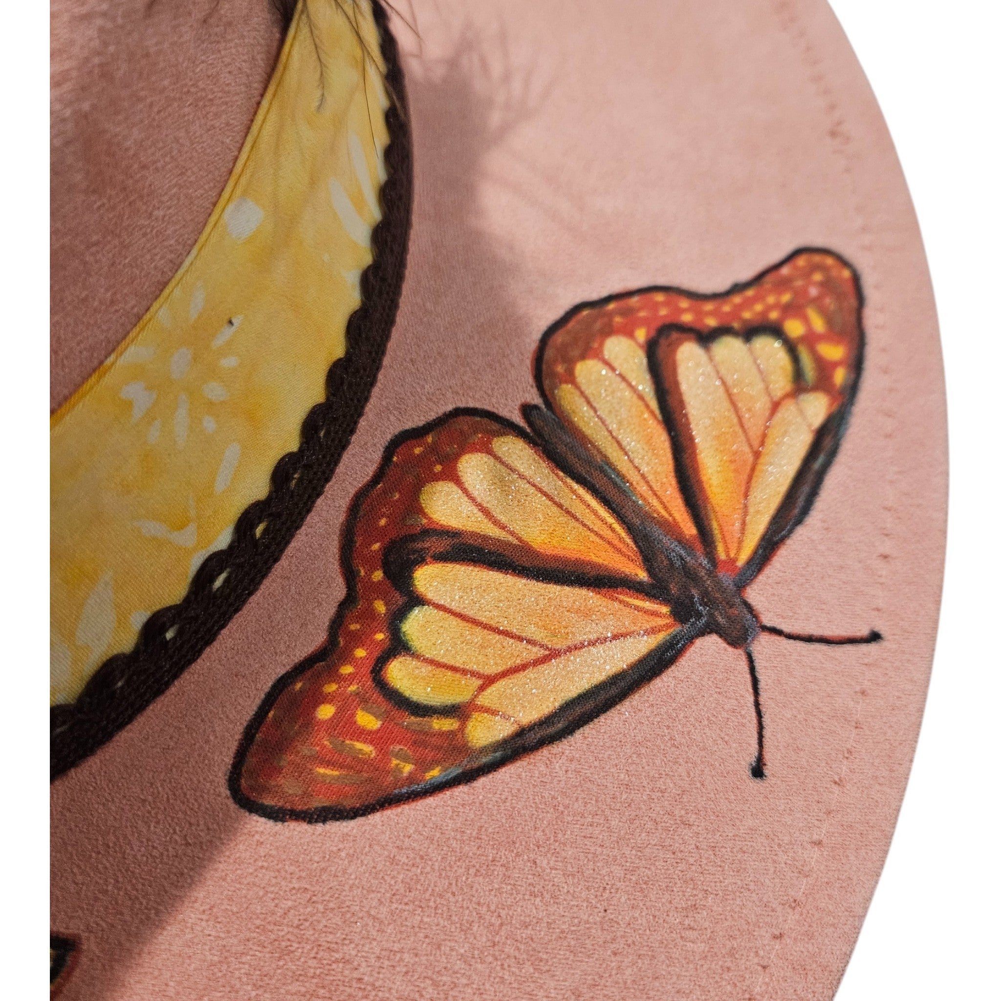 Hand-Painted Floral Peonies Vegan Suede Teardrop Wide Brim Hat | Laser-Engraved Boho Chic