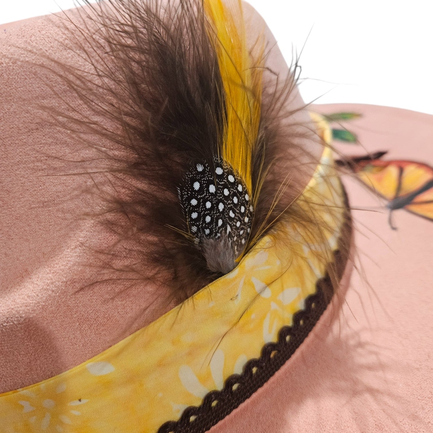 Hand-Painted Floral Peonies Vegan Suede Teardrop Wide Brim Hat | Laser-Engraved Boho Chic
