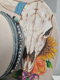 Hand Painted Cow Skull Floral Rancher Hat | Beige Wide Brim Laser Engraved Boho Western