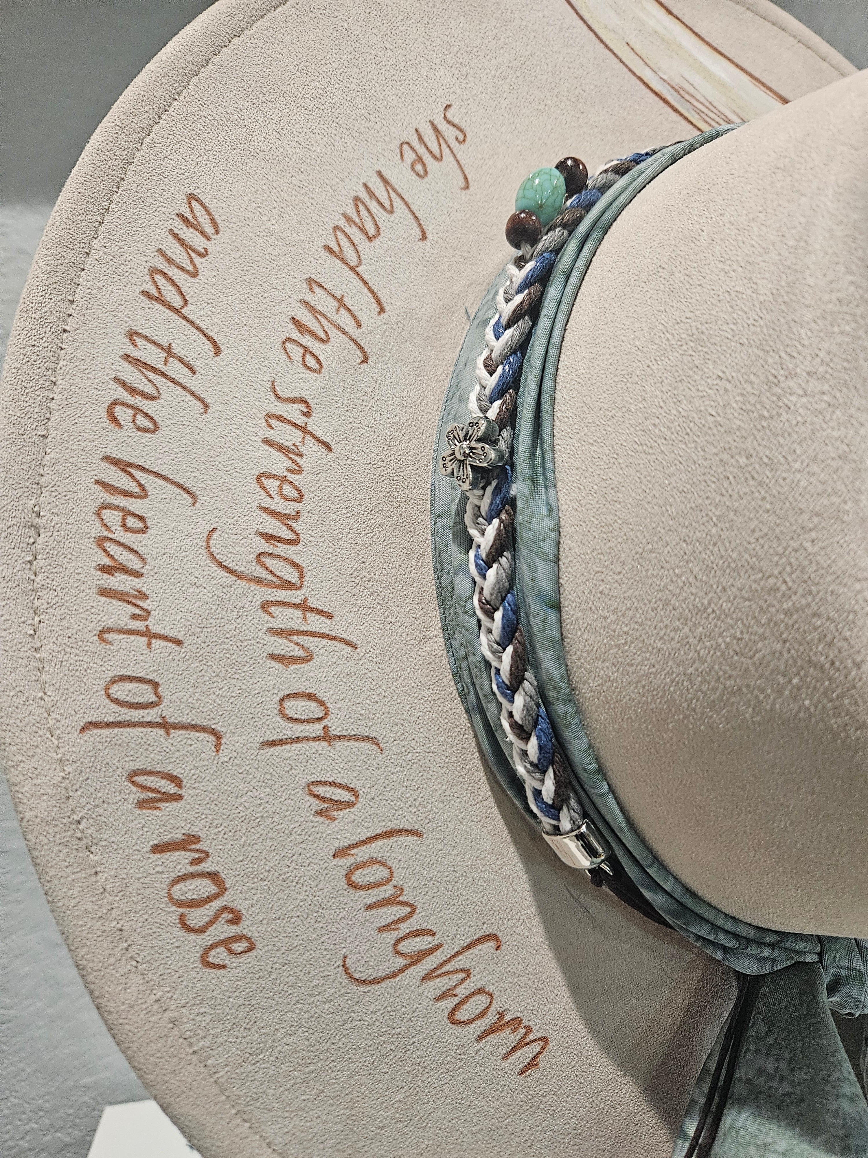 Hand Painted Cow Skull Floral Rancher Hat | Beige Wide Brim Laser Engraved Boho Western